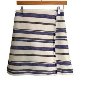 Loft White & Blue Striped Fringe Skirt 2